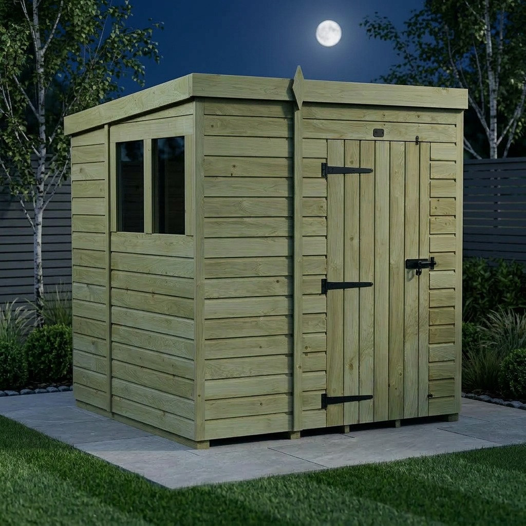 Total Sheds 6ft x 6ft Pent Garden Shed - Single Door - With Windows - Pressure Treated Timber - UK Manufactured
