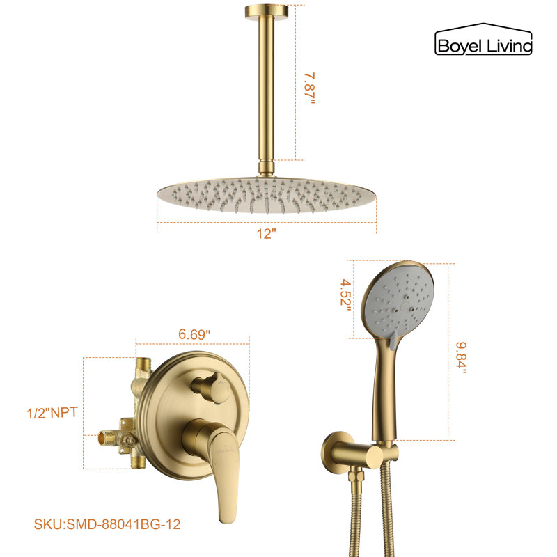 Système de douche complet avec valve brute, Or brossé