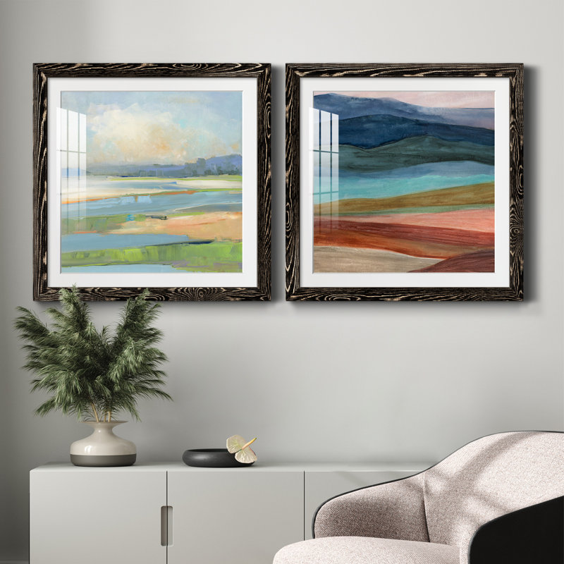 Pastel Coast - ensemble de 2 peintures encadrées, Cadre noir, H 31,5 po x l 63 po x P 1,5 po