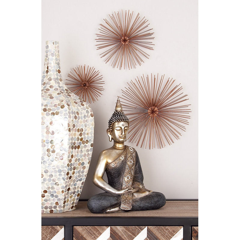 Copper 3D Starburst Metal Wall Sculpture Set of 3