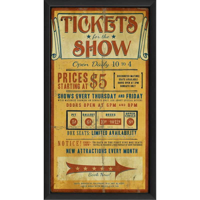 Billetterie pour le spectacle, affiche rétro encadrée
