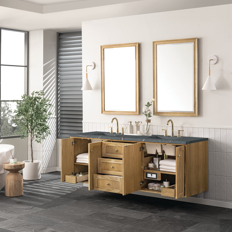 Laurent 72" Double Vanity, Light Natural Oak W/FreePower Wireless Charger, Honey Oak, Siberian