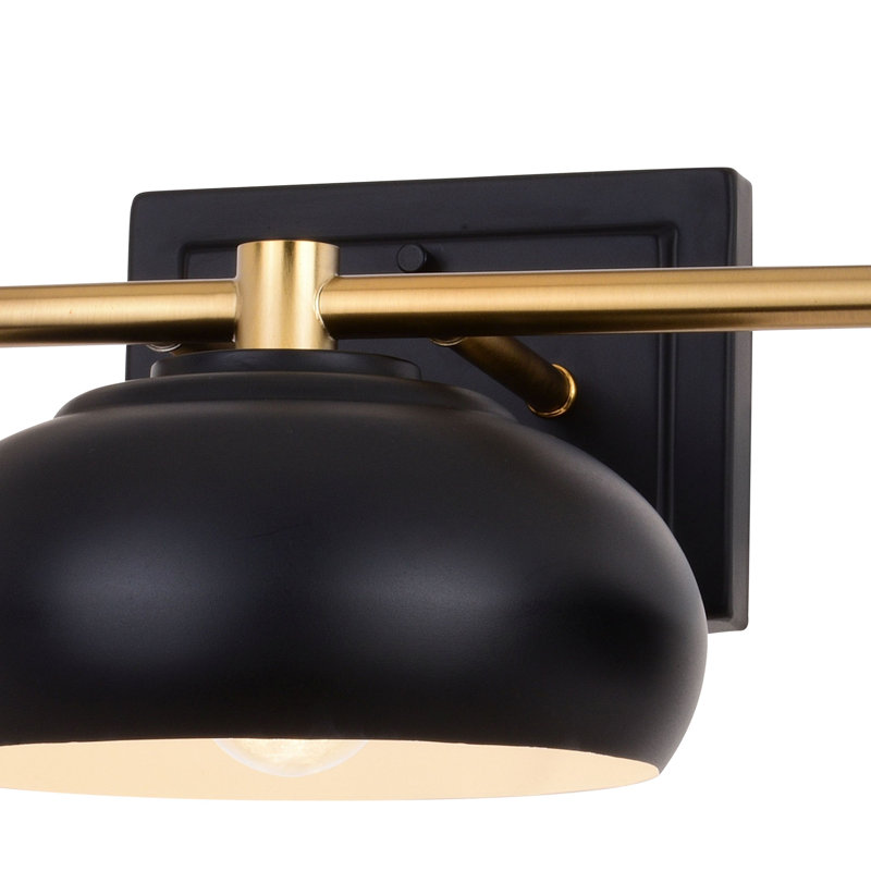 Mid Century Modern Dome Bathroom Vanity Fixture, 3 Lights, Matte Black/Satin Brass