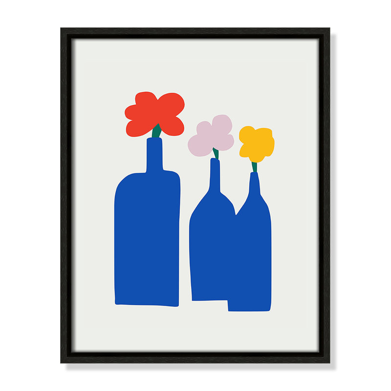 «Bold Blooms Trio Print» par Dean, L 12,5 po x H 15,5 po, Framed Canvas, Flottant espresso