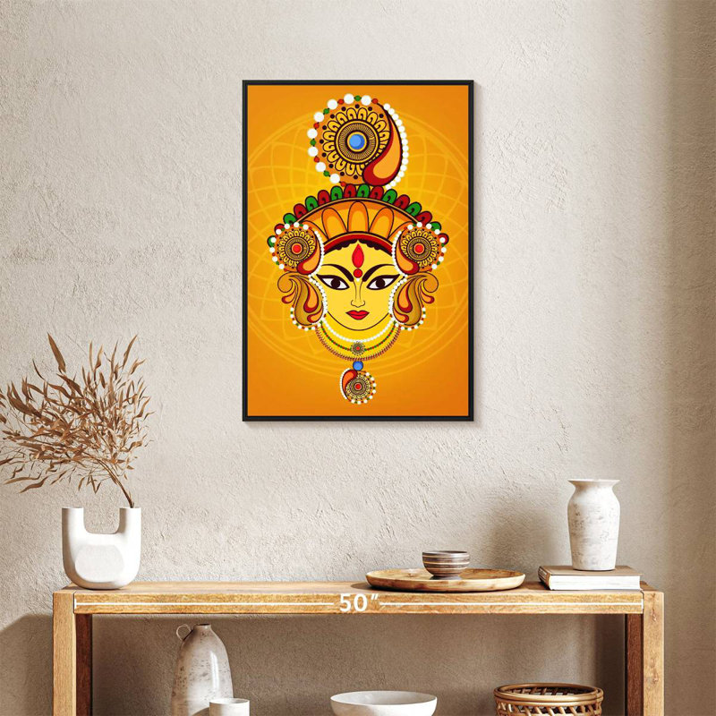 Maa Durga, Cadre flottant noir, 21 po x 31 po