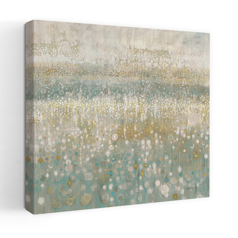 Pluie contemporaine abstraite neutre avec art abstrait aqua, H 18 po x l 18 po