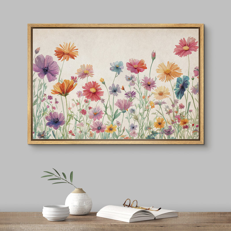 «Vibrant Wildflower Colorful Bright Daisy French Country Flowers», reproduction d'art sur toile encadrée, Encadré naturel