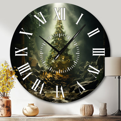 Green Magical Christmas Tree - Winter Landscape White Face Wall Clock