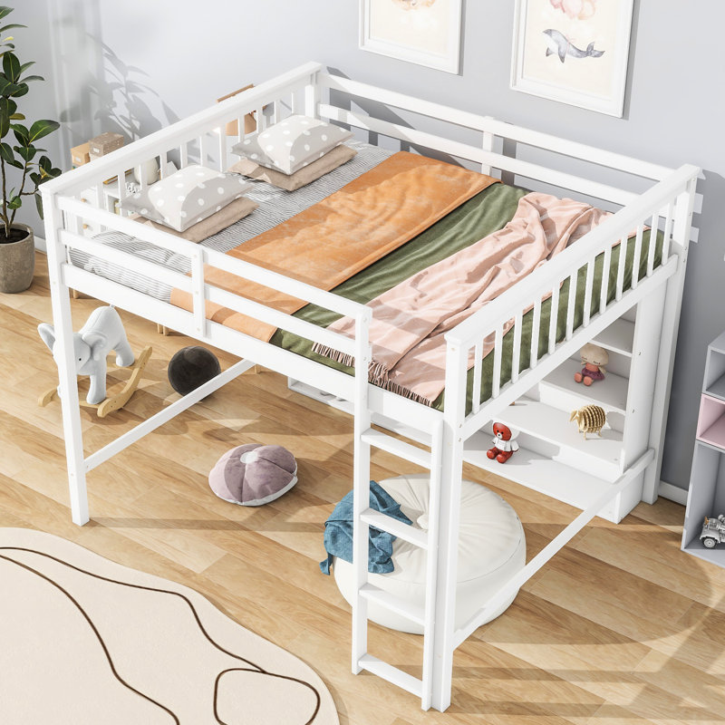 Lit mezzanine double blanc avec 8 espaces de rangement et - Ajoutez du charme aux tablettes ouvertes de votre chambre à coucher, ce qui rend les chambres plus attrayantes