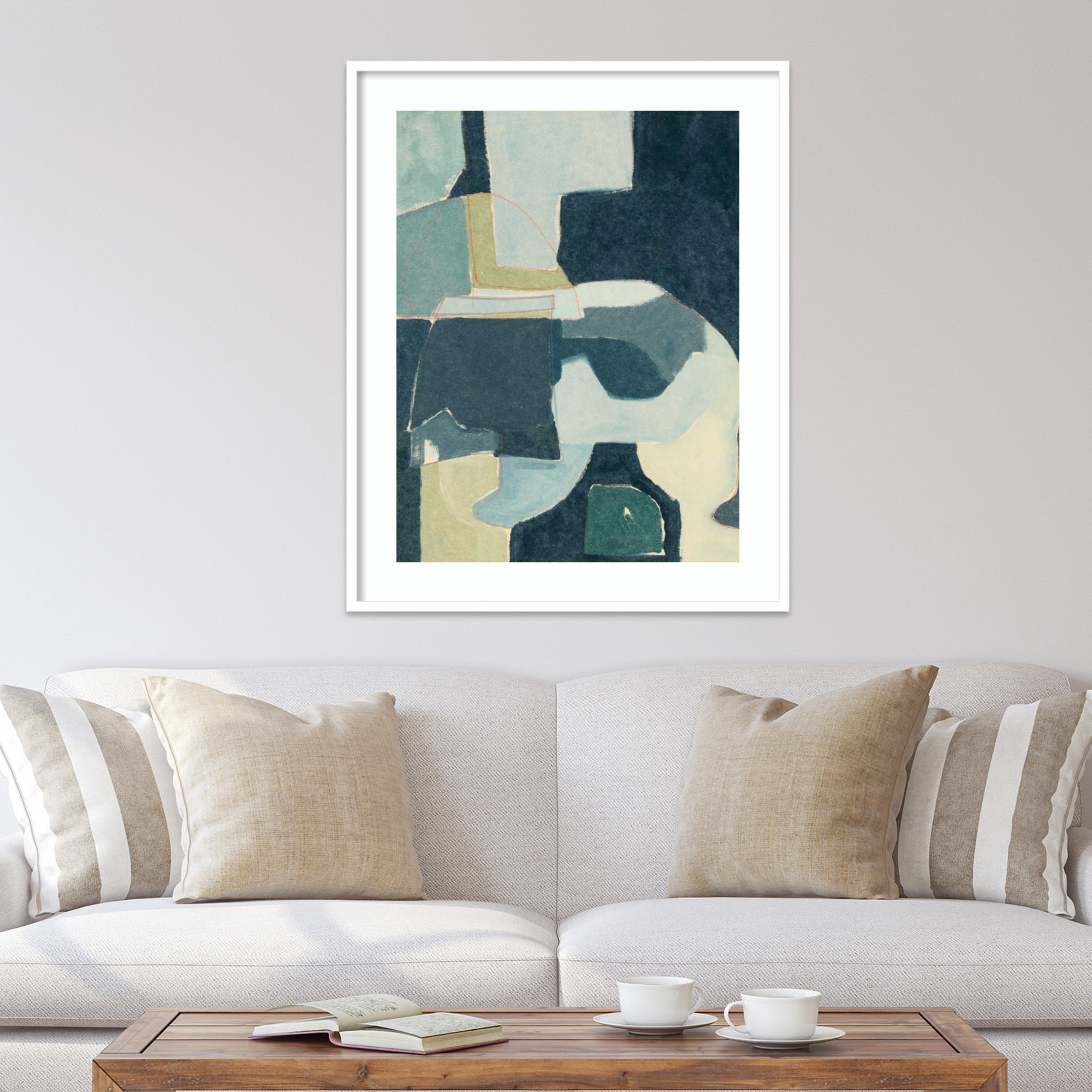 Blue Note III by Rob Delamater, 41" H x 33" W x 1" D, White Framed