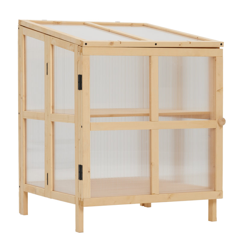 23.6"W Cold Frame, 2 Tier Portable Wooden Greenhouse Cold Frame Raised Planter Box With Shelves