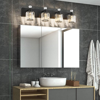 Modern Crystal Bathroom Vanity Light With Chrome Finish, 4-Light Wall Fixture For Over Mirror Installation, Waterproof And Rust-Proof Design, UL Listed For Safety
