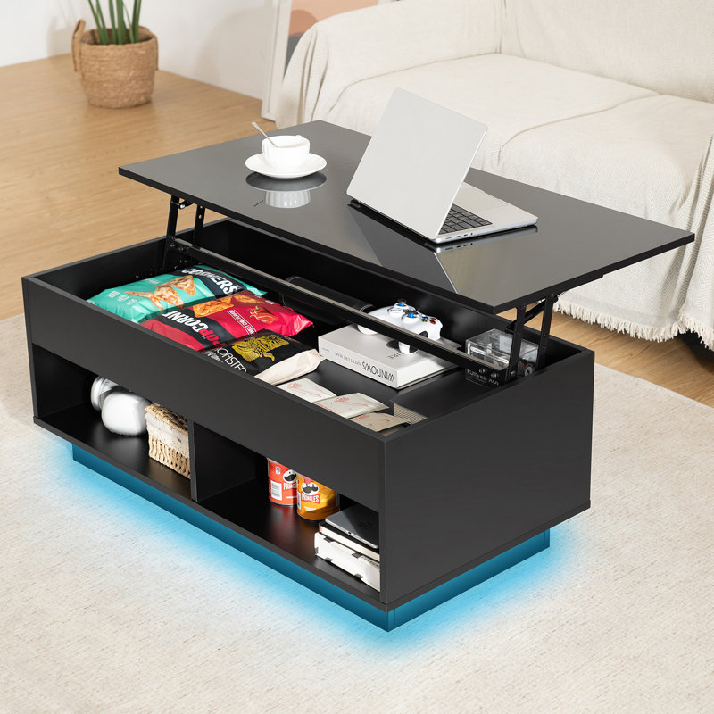 Table basse à plateau relevable avec bande lumineuse DEL RVB Kheira, Noir