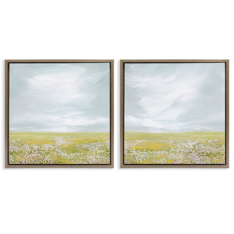 «Flowering Field Wispy Clouds», ensemble de 2 toiles flottantes encadrées par Grace Popp, Cadre flottant orme Montalcino