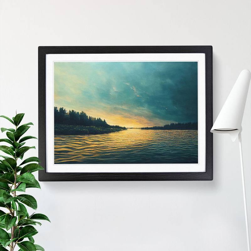 River Past The Forest - Single Picture Frame Print, 46cm H x 64cm W x 2cm D, Black Framed