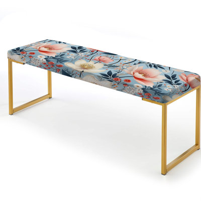 Beige And Blue Poppies Flowers Pattern - Floral Upholstered Gold Bench