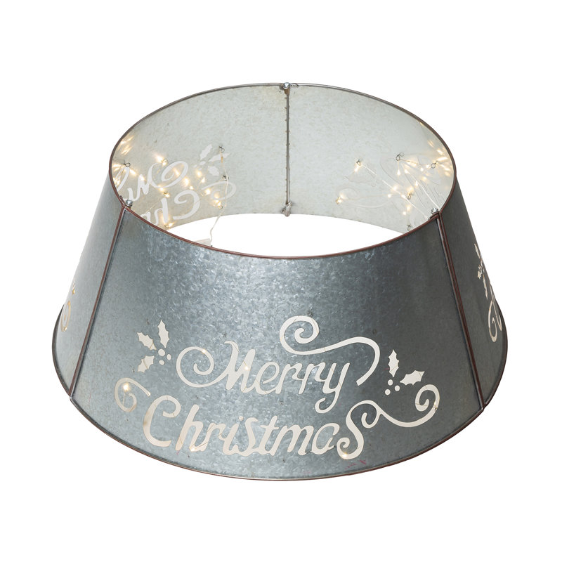Galvanized Diecut Metal Tree Collar with Lights, 9,75" H x 22" W