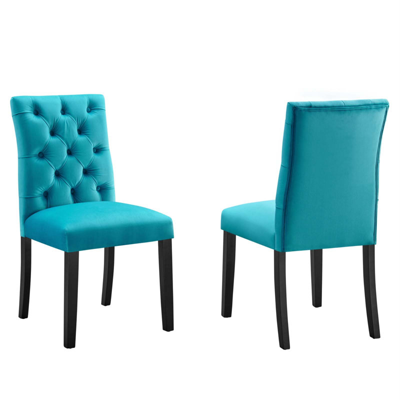 Blue Velvet Upholstered Wood Side Chair, 25" x 19" x 38"