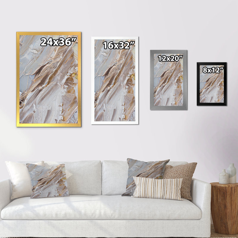 Abstrait beige brossé brun - reproduction de cadre photo sur toile, H 32 po x l 16 po x P 1 po, Cadre photo doré