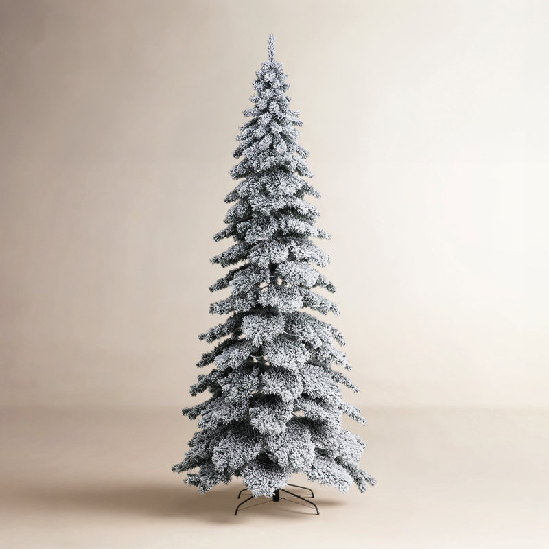 Hersi Slender Flocked/Frosted Spruce Christmas Tree with LED Lights, 9'
