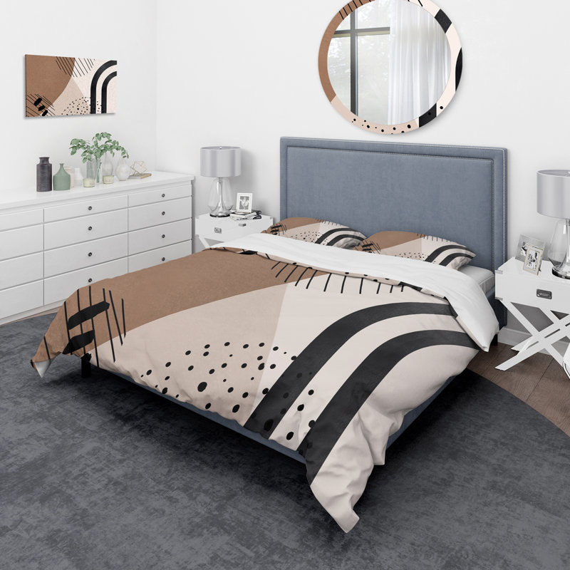 Abstrait formes en terre cuite et ivoire formes I - ensemble de housse de couette moderne - microfibre de polyester