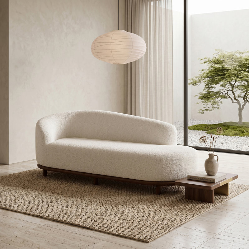 Chaise longue Ormsby Boucle avec base en noyer foncé, Crème
