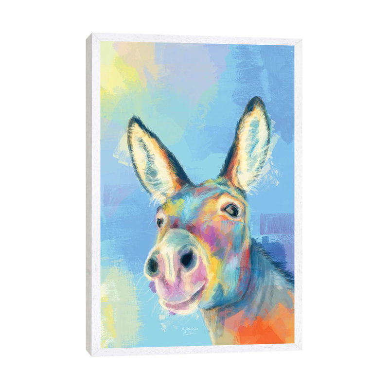 Carefree Donkey - Print on Canvas, 66.04 cm H x 45.72 cm W, White Framed