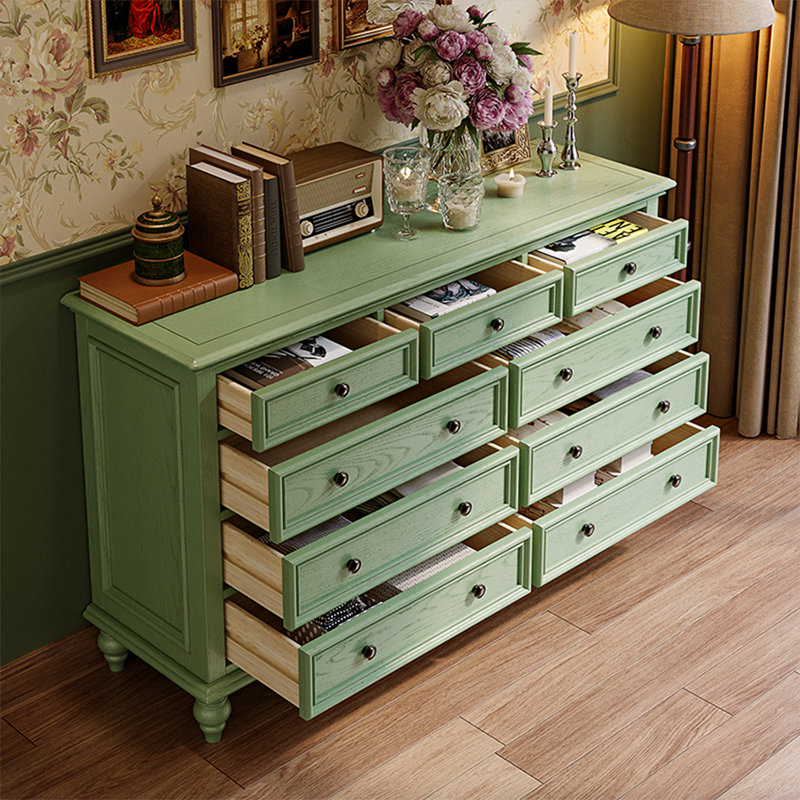 Modern Green Solid Wood Accent Cabinet