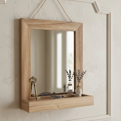 Solid Wood Rectangle Mirror with Shelves