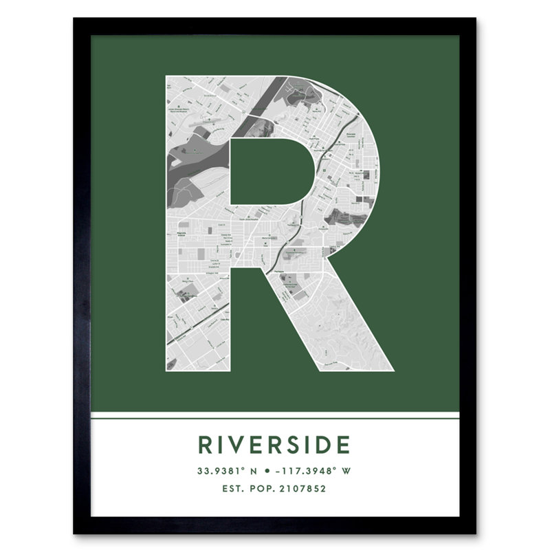 Riverside United States City Map Green - Single Picture Frame Typography
