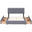 Lit plateforme tapissier avec 4 tiroirs et tête de lit au design classique gris foncé. Grand. Pas de sommier tapissier. Fabrication en panneau de particules massif. Lit de chambre à coucher, grand lit, tête de lit gris moderne-1443418548