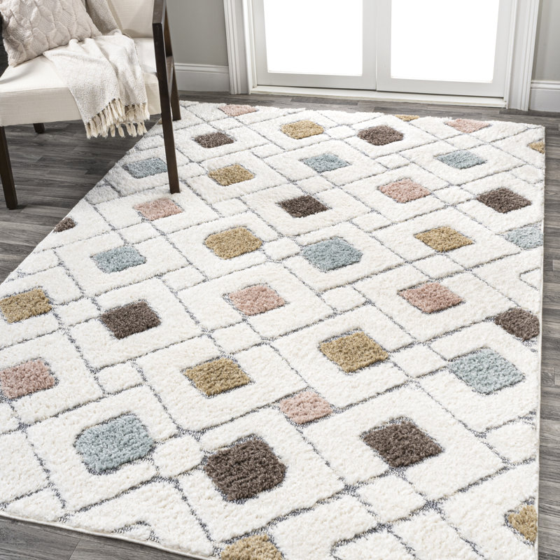 Marlowe Retro Trellis High-Low Multi/Cream Rug, Rectangle 3'11" x 6'
