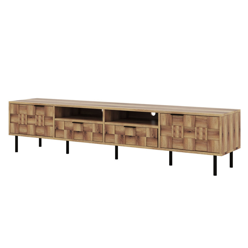 Meuble télé Mid-Century avec 2 tiroirs, console multimédia, Naturel
