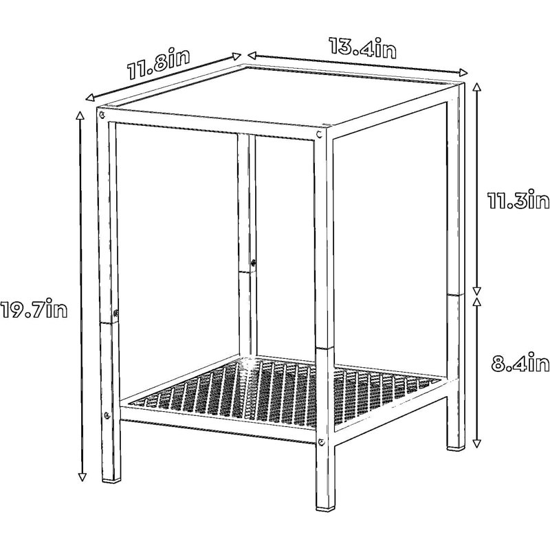 Modern 2-Tier Glass Side Table With Metal Frame - Space-Saving End Table With Storage Shelf For Bedroom And Living Room