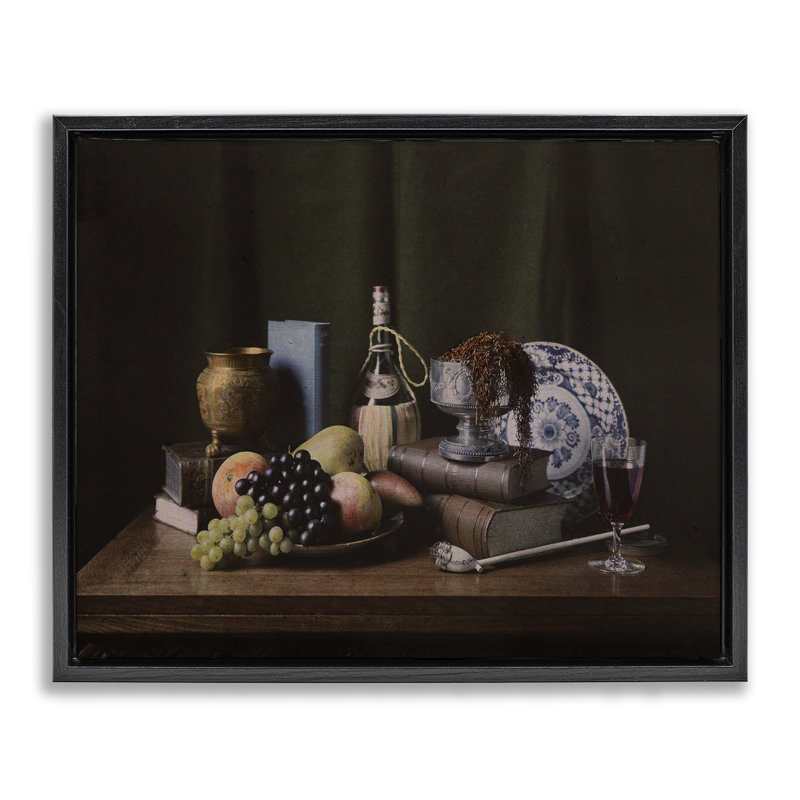  "Dark Vanitas Still Life", art mural encadré flottant par Inconnu, H 17 po x l 21 po, Cadre flottant noir de jais