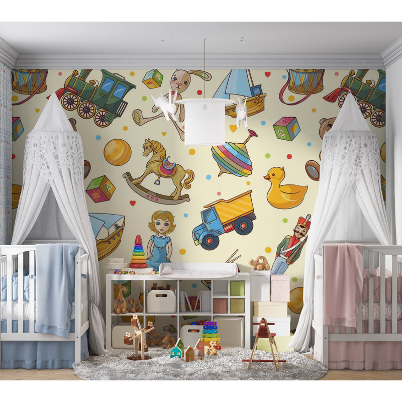 Papier peint de qualité supérieure - Motif de jouets, L 96 po x l 120 po