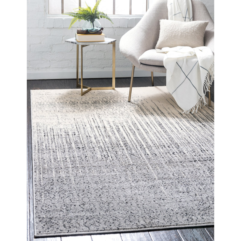 Tapis à motif géométrique gris Emeraude, Rectangle 9 pi x 12 pi 2 po