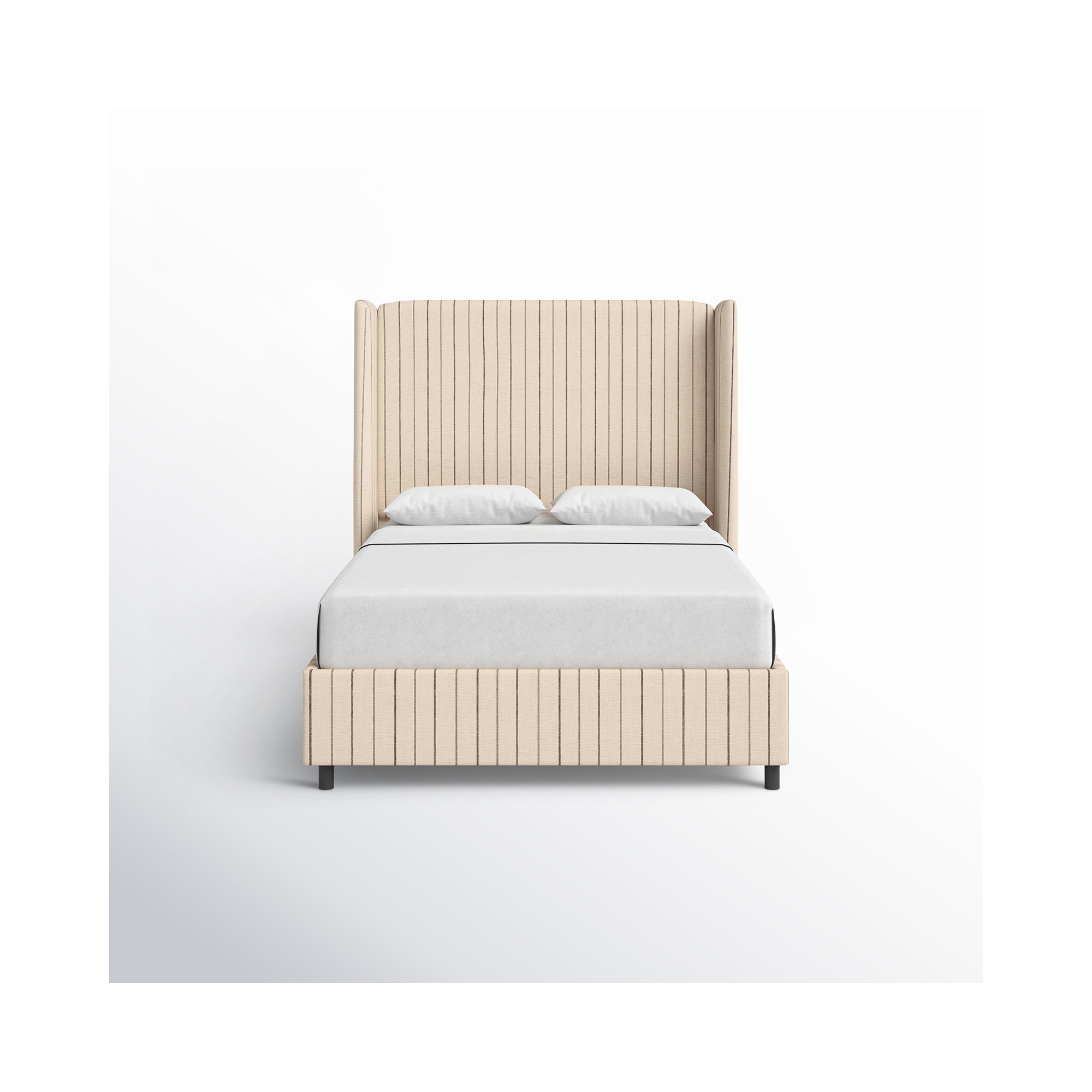 Tilly Upholstered Wingback Bed, Full, Fritz Charcoal Stripe