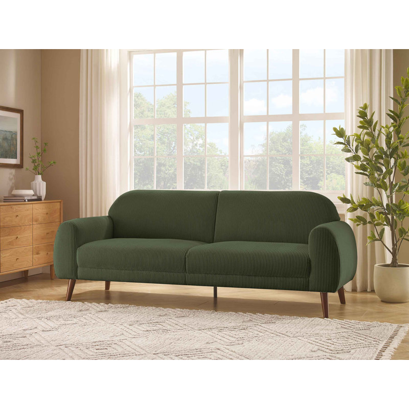 87.4" W Corduroy Upholstered Standard Sofa with Round Arms , Green Corduroy