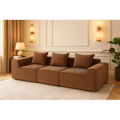 Canapé modulaire entièrement en mousse, canapé modulaire en velours côtelé 3 places, comprimé sous vide pour une livraison facile, largeur totale de 111,4 po.