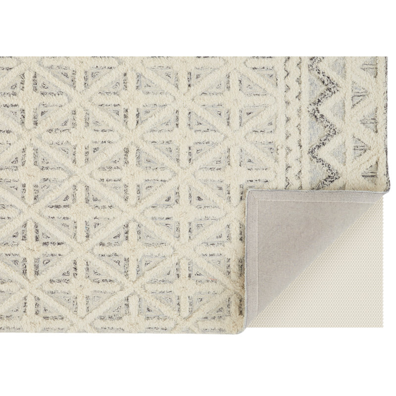 Tapis ivoire en laine / coton touffeté à la main à motif géométrique Jabree, Rectangle 5 pi x 8 pi