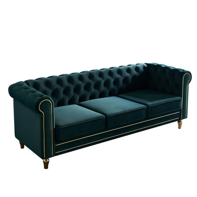 85.63 Inch Velvet With Frame And Soft Upholstery Seat Rolled Arms Support