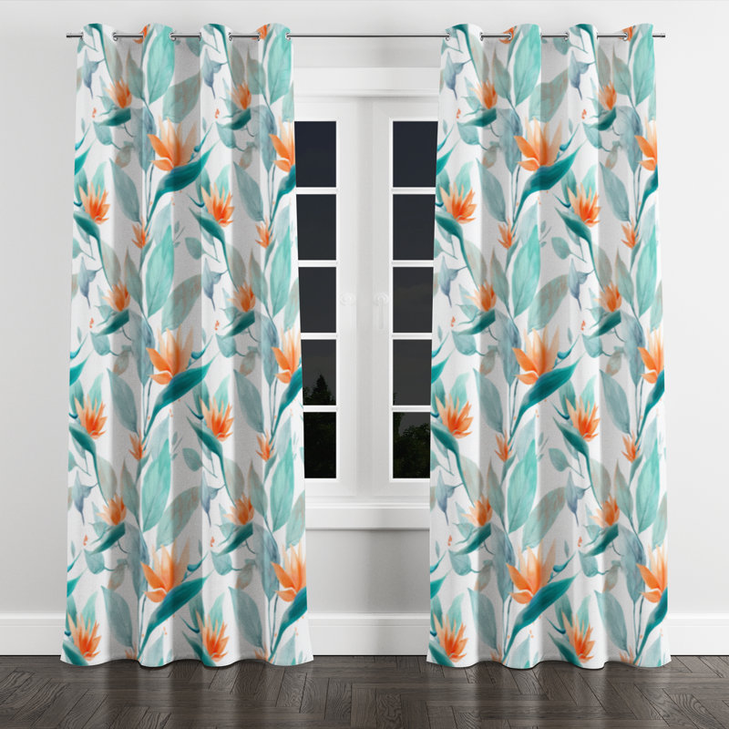 Coastal Window curtains - Floral Soft Paradise Petals Grommet Curtain - 1 Panel, 52" W x 84" L, Silver Grommets