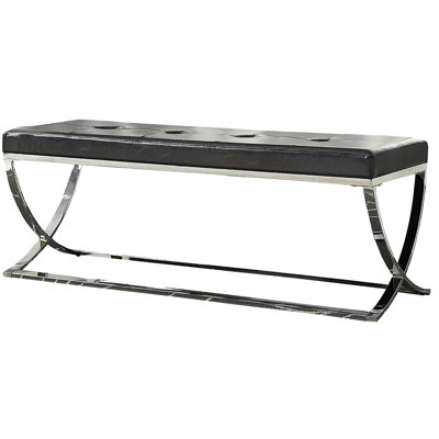 Modern Black Bench With Elegant Frame And Upholstery Stylish Curve-Leg Surface For Foyer