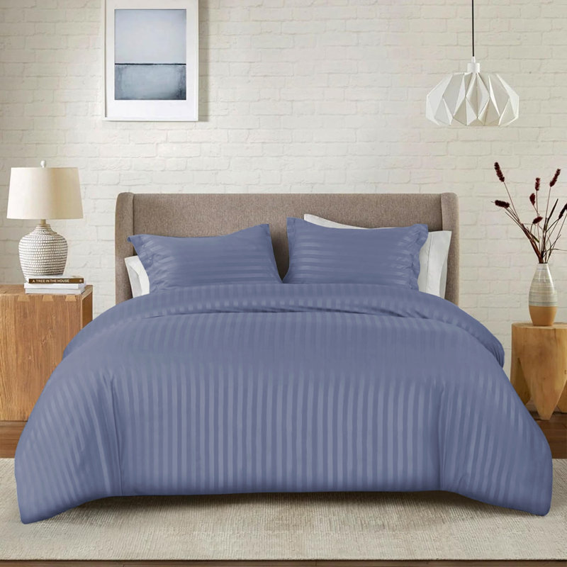 Noso Premium Hotel Quality Satin Stripe Duvet Cover Set with Pillowcases, Double, White
