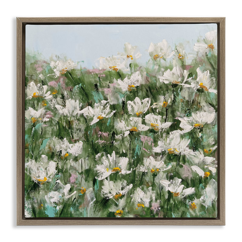Daisy Field in Springtime Floating Frame, design by Emma Bell, 18" H x 18" W, Montalcino Elm Floater Frame