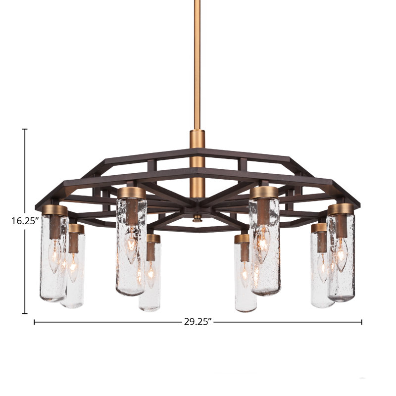 Lustre 8 lumières Salinda, Bulle transparente, Espresso / laiton