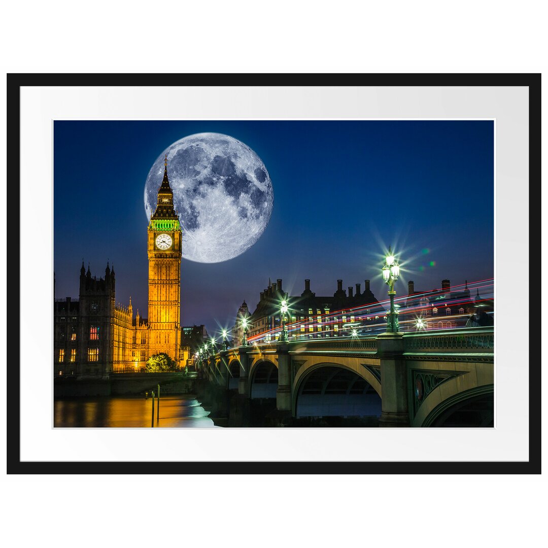 Gerahmtes Poster Big Ben vor Mond in London