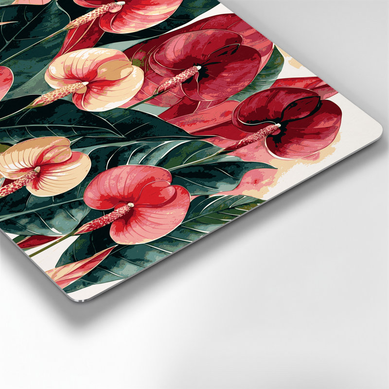 Art mural botanique en métal rouge Anthurium, H 132 po x l 168 po x P 0,05 po