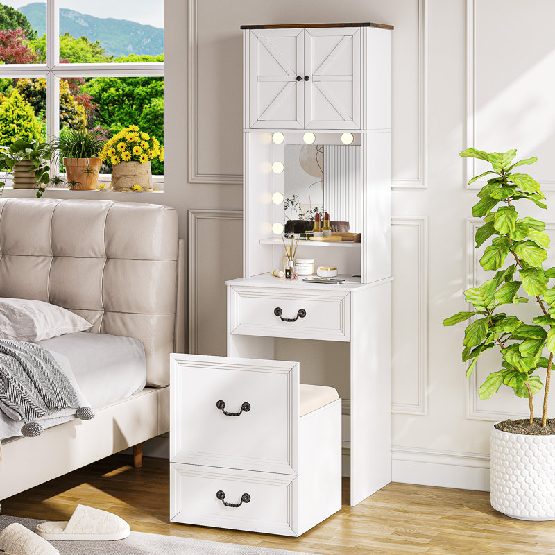Dressing Table with Mirror, White